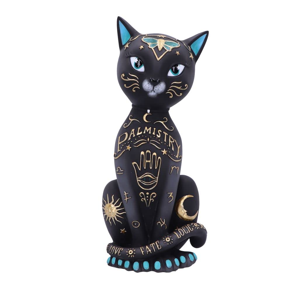 Nemesis Now Fortune Kitty Figurine 27cm, Resin, Black, Palmistry Cat Figurine, Fortune-Teller Black Kitty, Spiritual Gift, Cast in The Finest Resin, Expertly Hand-Painted