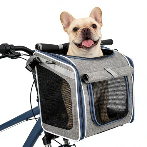 Hundekorb Fahrrad Vorne, 4-in-1 Hundekorb für Fahrrad, Erweiterbarer Hunderrucksack, Hunde-Fahrradkorb mit 4 Mesh-Fenster, 4-Offenen Türen