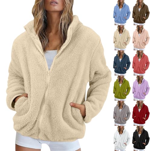 Sherpa Jacket Women Fleece Zip Up Jackets Oversized Fuzzy Casual