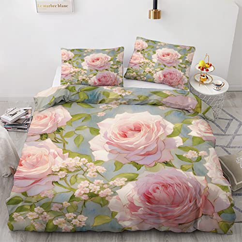 GEDAEUBA Rosenmuster Bettwäsche 135x200 Sommer - Blumen Bettbezug 135 x...