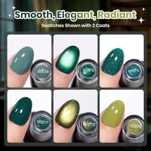 Image of Beetles Green Gel Nail Polish Set, Olive Sage Glitter Cat Eye Shade
