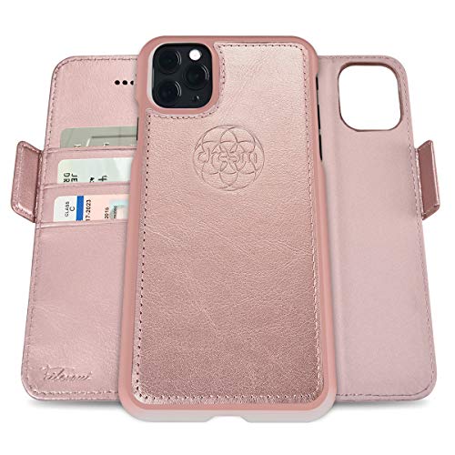 Dreem Fibonacci 2-in-1 Wallet-Case for Apple iPhone 11 Pro Max - Luxury Vegan Leather, Magnetic Detachable Shockproof Phone Case, RFID Card Protection, 2-Way Flip Stand - Rose