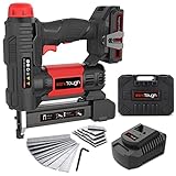 Powertough 20v Cordless Staple Gun Brad Nailer 2 in 1,1 Hour Fast Charger,2000MA Lithium Battery 2000pcs Free Staples(90 4/5”1000+18GA 1”x1000) in Tool Case