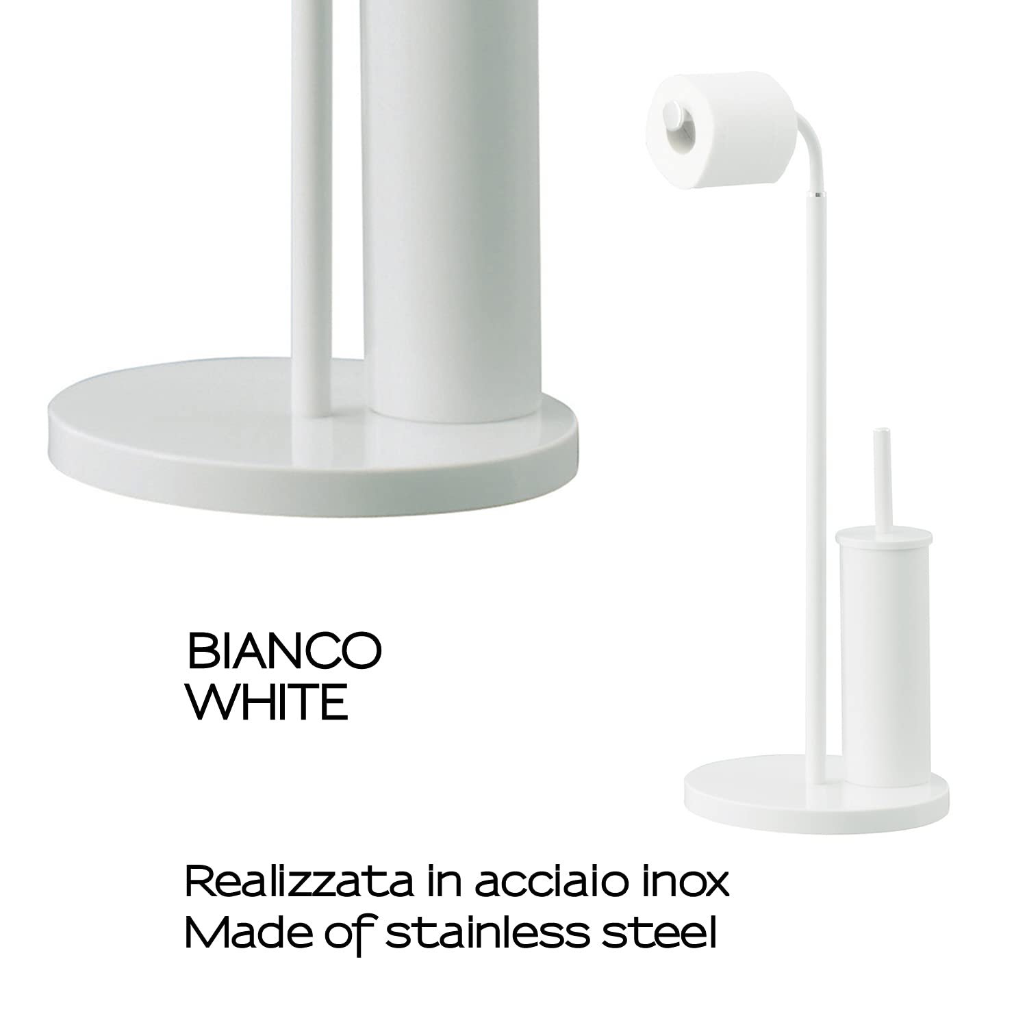 Gedy Winny scopino per wc con porta rotolo bianco, Misure: 67X25X29 CM & 3,5 KG, Porta carta igienica e scopino bagno realizzati in acciaio inox e Cromall, Design R&S gedy