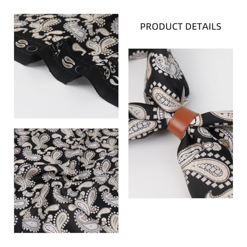 Image of 27.5 Inches Square Silk Feeling Neck Scarf for Men Necktie Silk Bandanas Pocket Square Cowboy Scarves (Black cashew flower)