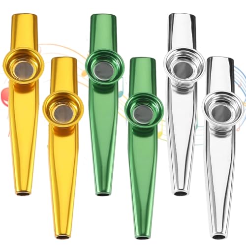 LEPZUR 6 Pcs Kazoo Pitos de carnaval Kazoos metal liga de alumínio em 3 cores Kasu instrumentos musicais com 6 Kazoo membranas de flauta para crianças festa Favors presentes música iniciantes