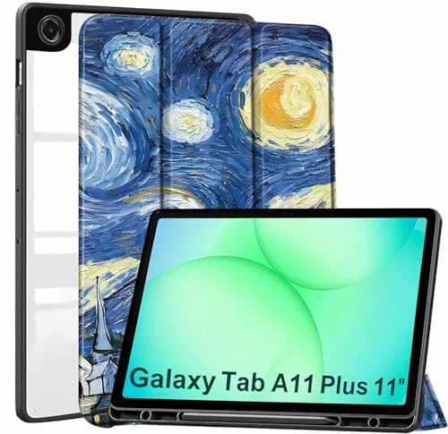 Image of ProElite Cover for Samsung Galaxy Tab A11 Plus 11 inch 2025, Smart Flip Case Cover for Samsung Galaxy Tab A11+ 11 inch 2025 with Pen Holder, Starry Night [Transparent Back]