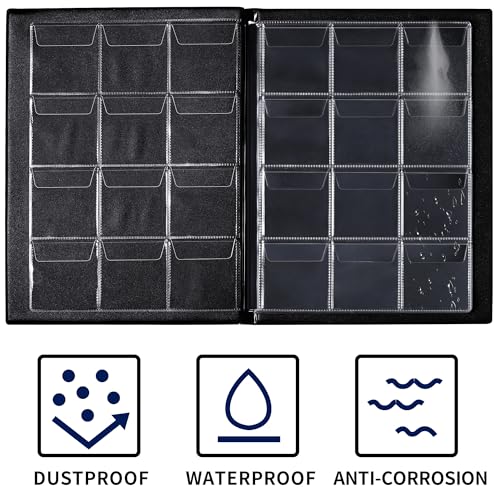 Münzalbum mit 120 Fächern – Münzsammelbuch mit 10 Seiten, 45 x 43 mm Gitterhalter für Pfund, Pence, Cent, Dollar, Nickel (schwarz) CS48120BK