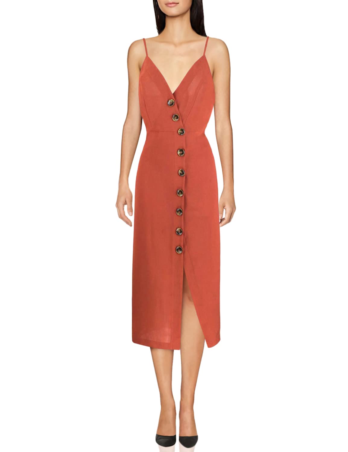 TOP-MAX Women's Dresses-Summer Spaghetti Strap Sleeveless Cocktail Party  Casual Button Down Midi Dress Blue Black Stripe