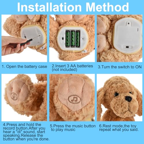 GOBRILLFUN Interaktives singendes Plüschtier – Hund Stofftiere Aufzeichnen & Wiederholen, was Sie Sagen, 8 Lieder, Kopf- & Ohrbewegungen, Geburtstag Weihnachten für Kleinkinder Alter 3 4 5 6