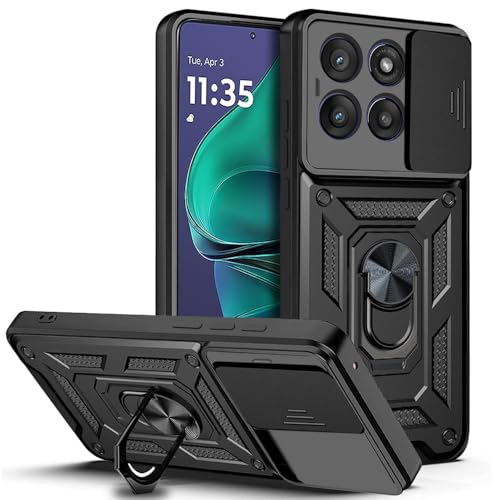 Image of AESTMO Tough Armor Compatible with Motorola Moto Edge 60 Stylus 5G Bumper Back Case Cover | Ring Holder & Sliding Camera Shield Cover | 360 Degree Protection Back Case Cover (Black)