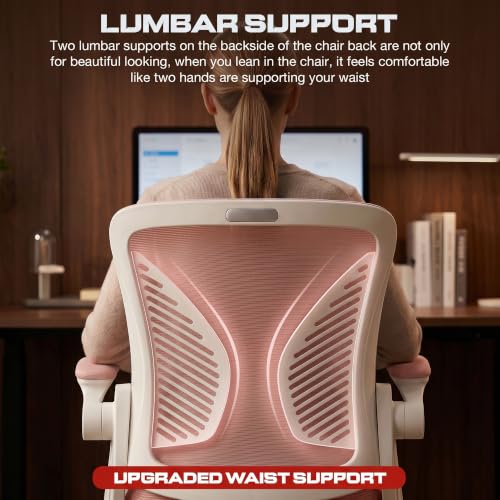 Image of DROGO Premium Ergonomic Office Chair for Work from Home, High Back Computer Chair with Breathable Mesh, Flip Up Armrest, Adjustable Seat, Rocking & Winged Back | Mesh Chair for Office (Black /Pink)