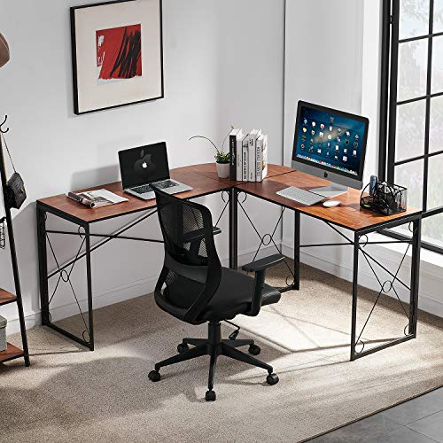 Vecelo L Shaped Desk, 59''X59'' Large Corner Computer Gaming Table For Home Office With Collapsible Leg, No Assembly Needed, Brown #TOP1