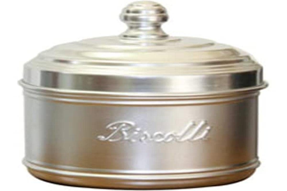 Italo Ottinetti Low Dull Aluminium Canister 16 cm Biscotti, Metallic