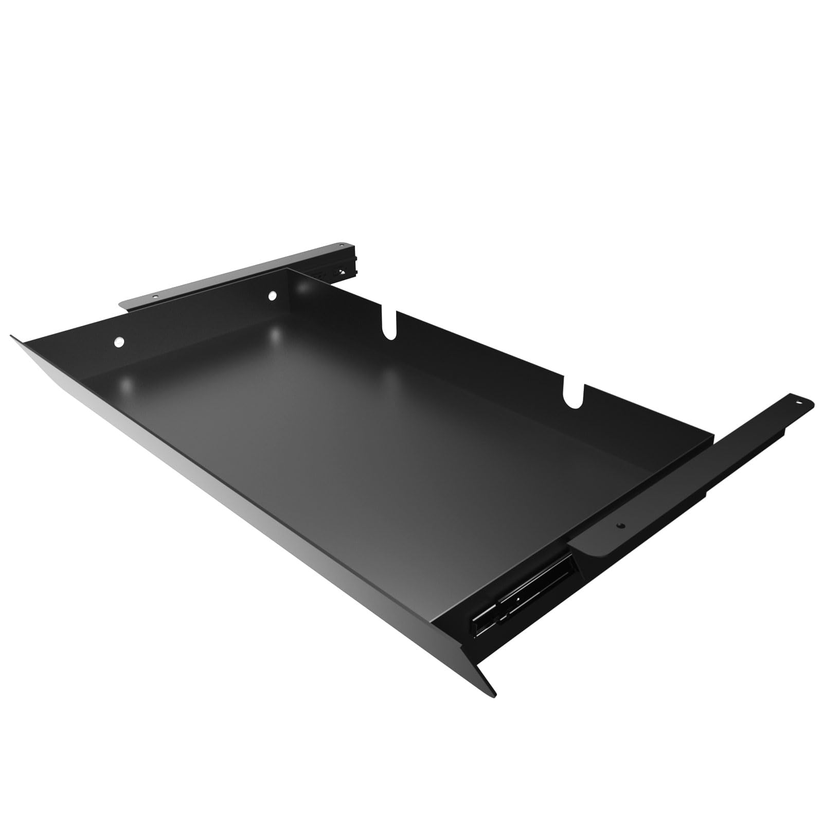 Large Under Desk Mounted Sliding Drawer with 2 Cable Hole and 60 Degree Tilt Panel to Pull Out, 22.4'' Long &amp; 9.2'' deep Large Storage Organizer for Sit Stand Workstation