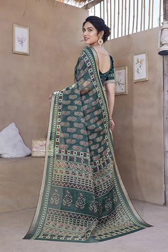 Image of MIRCHI FASHION Kota Doria Cotton Saree with Blouse Piece | Paisley Block Printed Saree for Women | Traditional Ethnic Daily Wear Summer Saree