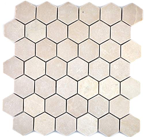Piastrelle a mosaico, marmo naturale, beige esagone, marmo botticino Antico, MOS42-1212