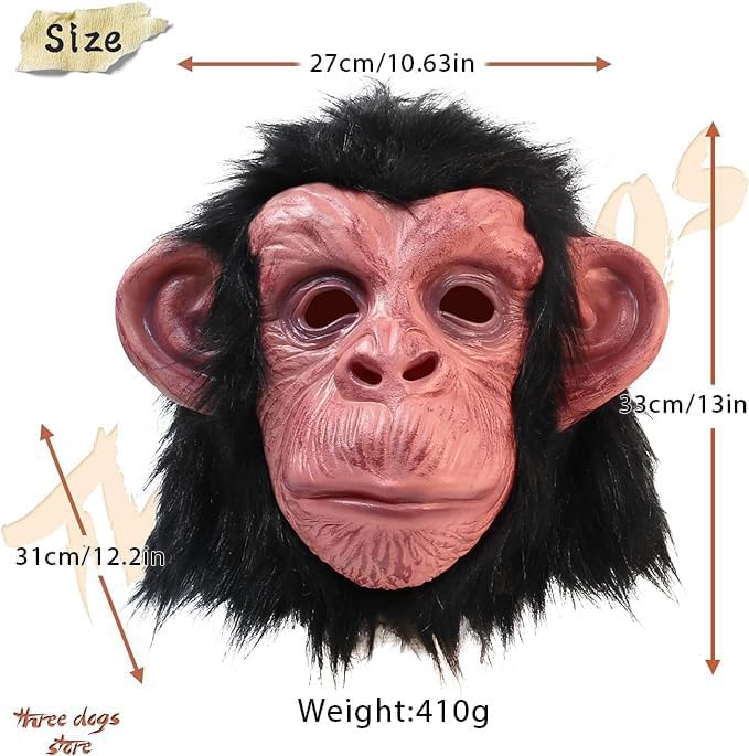 Monkey Mask Full Head Animal Mask for Halloween Costume Party Carnival Prop Latex mask, Adult - Image 6