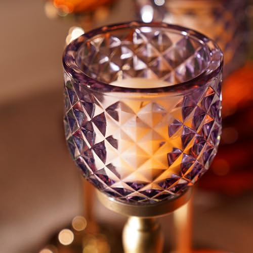 Image of Pure Home Purple Diamond Cut Hurricane - Large | Size: 9 x 9 x 24 cm | Premium Hurricanes for Home Decor | Living Room & Home Decor Showpiece | Ideal for Housewarming & Wedding Gifts | Decor | Pack of 1