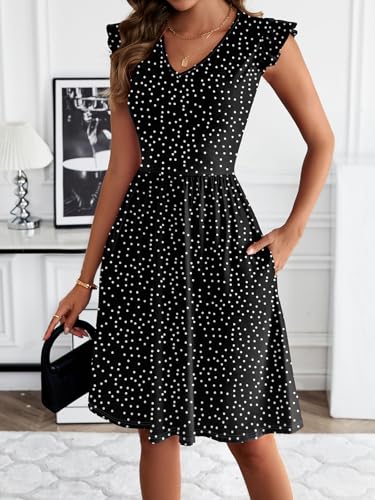 Image of HELYO Women's Summer Dresses Cute V Neck Ruffle Sleeve Cocktail Short Work Casual Dress with Pockets 648