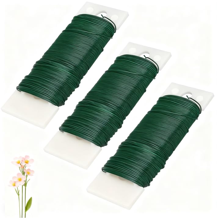 Green Floral Craft Wire Bendable 3 Pack 117 Yards 22 Gauge Flexible Paddle for Crafts,Florist Wire,Garland and Floral Arrangements Wreath Making Supplies,Florist Supplies