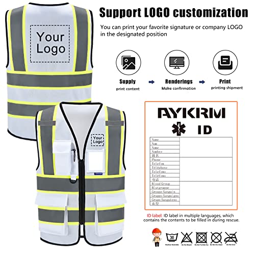 Aykrm Small White Safety Vest High Visibility Reflective Safety Vest For Women Men High Visibility Security With Pockets Zipper Front Meets Ansi/Isea Standards #TOP1