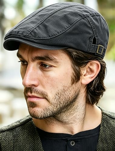 Image of Cotton Newsboy Cap for Men Flat Hats Adjustable Ivy Gatsby Driving Hat Cap