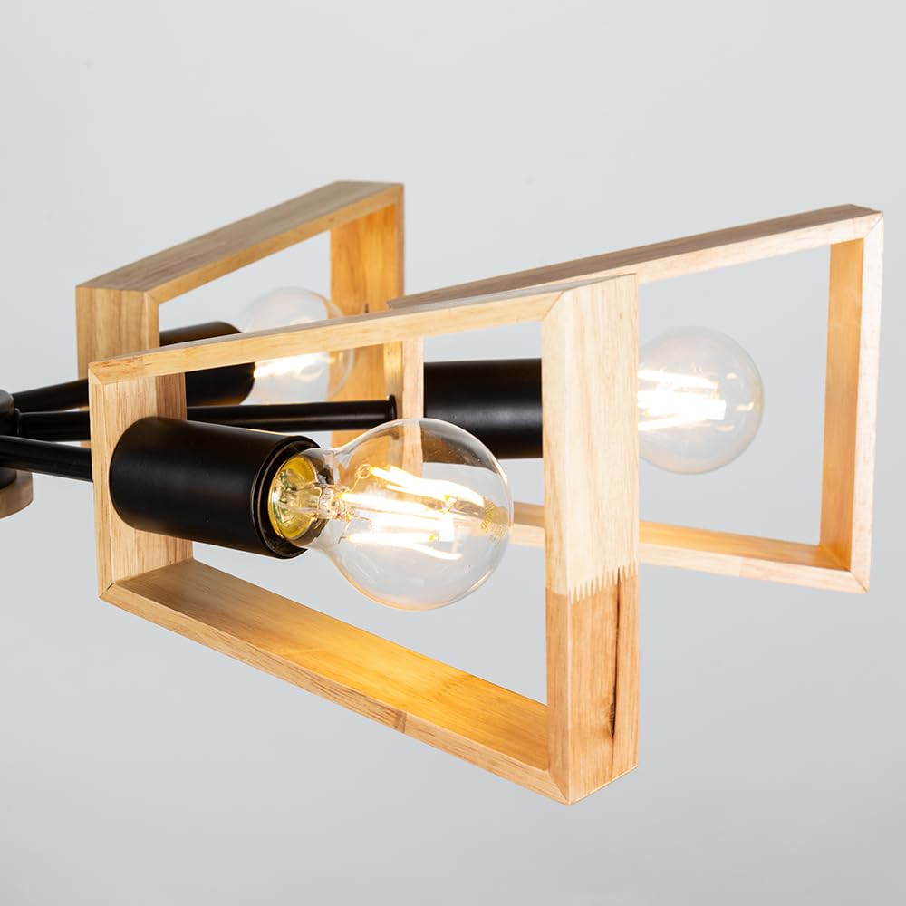 Arte Lamp Brussels Lampadario Soggiorno Plafoniera LED Soffitto 1 Luce in Metallo e Legno Nero per Soggiorno Cameretta con Luce Uniforme per Ambienti Interni