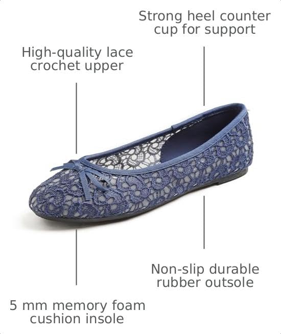 Image of FEVERSOLE Round Toe Lace Ballet Crochet Flats Women's Comfy Breathable Shoes