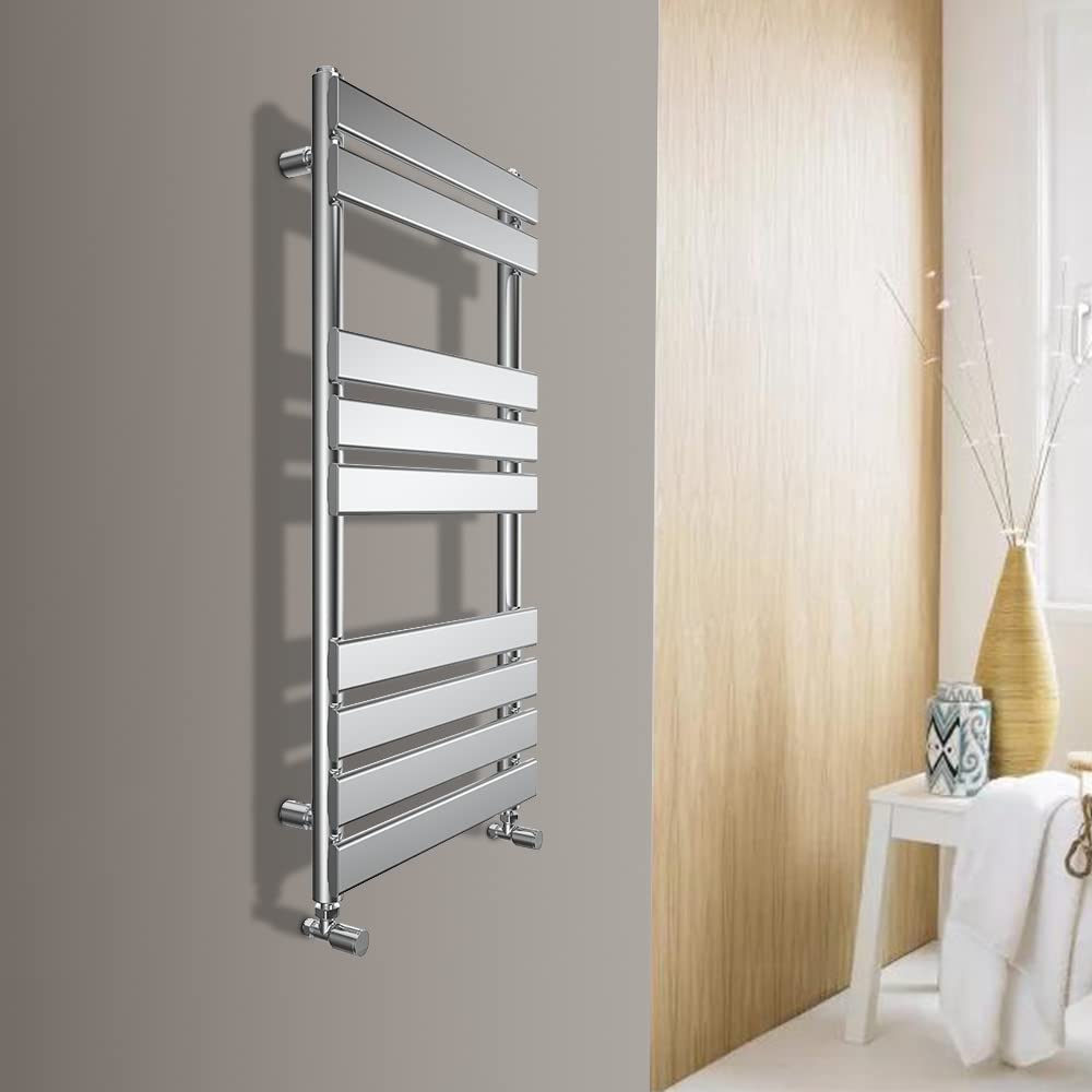 Warmehaus Flat Panel Heated Towel Rail Designer Bathroom Radiator Ladder Rad Chrome 950 x 500mm Towel Warmer for Bathroom Kitchen