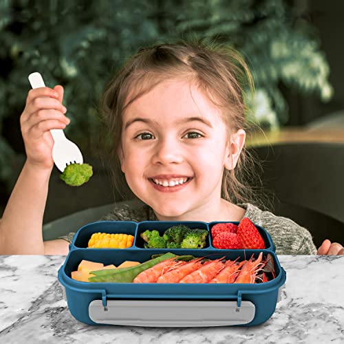 Bento Box,Bento Box Adult Lunch Box, Lunch Box Containers For Toddler/Kids/Adults, 1300Ml-4 Compartments&Fork, Leak-Proof, Microwave/Dishwasher/Freezer Safe, Bpa-Free(Blue) #TOP5