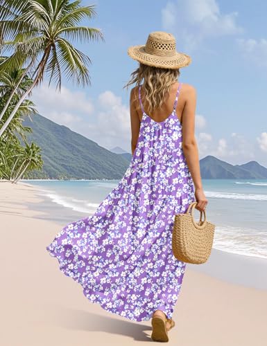 Image of YESNO Summer Bohemian Floral Dresses for Women Spaghetti Straps Maxi Dress Casual Flowy Dresses with Pockets ES0