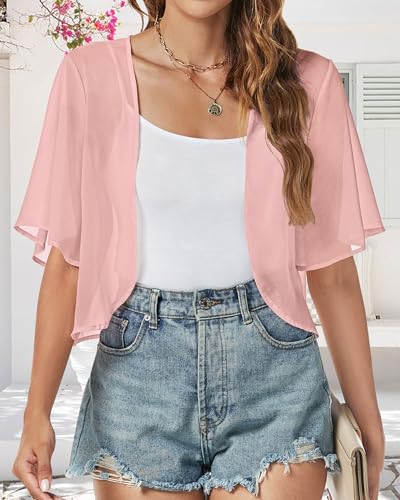 Image of ZNVGIRL Women Shrug Chiffon Cardigans Open Front Short Sleeve Bolero for Evening Dressy 2026