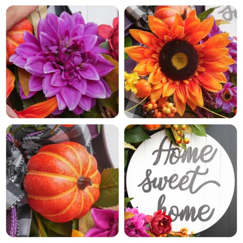 Image of 24 Inch Fall Wreaths for Front Door,Outdoor Autumn Wreath with Sunflowers