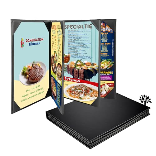 Leather Menu Holder with Strong Wood Inside for 8.5x11 Inches, Six Views Leather Menu Covers for Restaurant,Wine List, Drinks, Cafes, Bar, Hotel(8.5"x11"/Six Views /1 pcs)