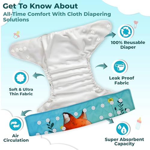 Image of Bembika A Plus Printed Cloth Diaper with 3-Layer Micro Fiber Inserts for Babies Washable & Reusable Cloth Nappies for Baby Leakproof and Wetfree Adjustable Cloth Diapers -(BE2725)