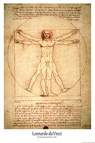 1art1 Leonardo Da Vinci Poster Homme De Vitruve, vers 1490 Affiche Murale 91x61 cm
