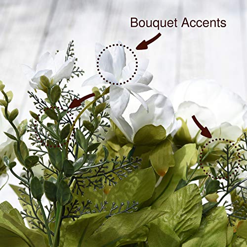Image of FiveSeasonStuff Vintage Artificial Peonies Silk Peony Flowers and Hydrangeas for Wedding Bridal Home Decor - Beautiful Floral Centerpiece Arrangement Decoration with 2 Bouquets (Ivory White)