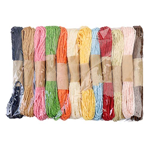 Raffia Paper Craft Ribbon Twisted Paper String Rope Strap Wrapping for Packaging Wrapping Twine 10m 12 Roll (Colorful)