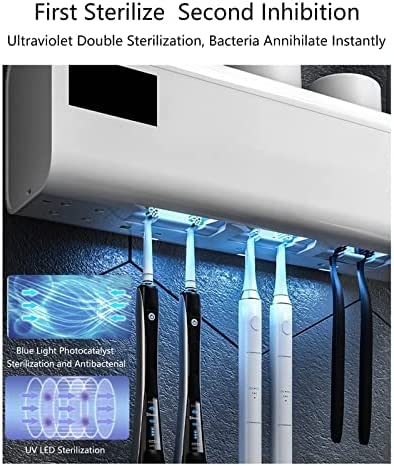 Desinfectante UV para cepillos de Dientes, Soporte para cepillos de Dientes montado en la Pared con función esterilizadora, para 3 Tazas y 6 cepillos de Dientes, esterilizador de cepillos de
