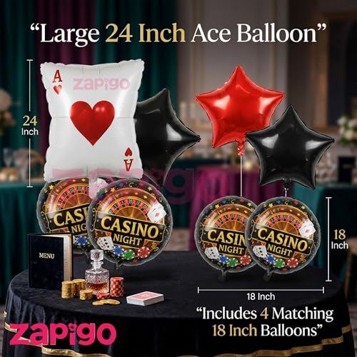 Image of Balloonistics Casino Ace Cards Theme Birthday Balloon Bouquet | Casino Night Party Balloon Set | Poker Playing Cards Party Decoration | Pack of 9