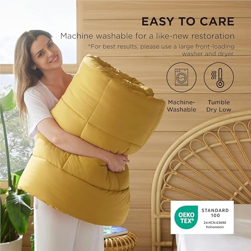 Image of Bedsure Comforter Duvet Insert - Quilted Comforters Queen Size, All Season Duvet, GentleSoft Down Alternative Bedding, with 8 Tabs, Gifts for Women /Men, Mustard Yellow, Queen 88 x 88 Inches