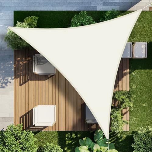 LOVE STORY Sonnensegel Dreieckig 4x4x4m Wasserdicht Segeltuch Sonnenschutz Windschutz PES mit 95% UV-Schutz für Balkon Garten Terrasse (Cremeweiß)