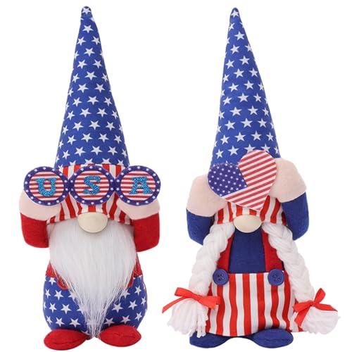 VAIZIQ 4th of July Gnomes Decorations 2 Pcs 250th Anniversary Patriotic USA Gnome Plush Decor for Home Party Office Table Memorial Day Independence Day Memorial Day USA American Red White Blue