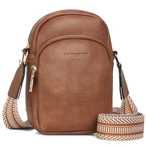 BOSTANTEN Small Crossbody Bags for Women Designer Zip Cell Phone Purse Shoulder Handbags Wallet with Card Slots Brown