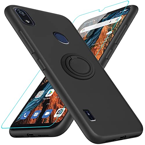 for TCL 40 XL 40XL /Lively Jitterbug Smart4 Phone Case with Glass Screen Protector, 360° Rotatable Ring Holder Kickstand/Stand Silicone TPU Shockproof Protective Cover Case for TCL 40xl 2023 - Black