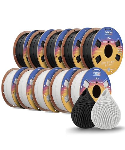 Image of OVERTURE 10KG Bundle High Speed PLA Filament 1.75mm, Neatly Wound 3D Printer Filament 10 Pack 1kg Spool (2.2lbs) Rapid PLA, Fit Most FDM 3D Printers (Black*5 & White*5)