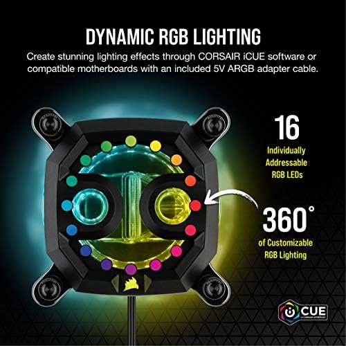 Corsair Hydro X Series XC7 RGB CPU Water Block (1200/AM4) - Nickel-Plated Copper Cold Plate - Black - More Than 60 Micro-Cooling Fins - 16 Individually Addressable RGB LEDs