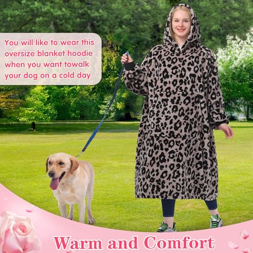 Image of Waitu Wearable Blanket Sweatshirt Gifts for Women and Men, Sherpa Wearable Blanket Hoodie, Oversized Thick Sherpa Hoodie Blanket, Body Blanket Robe - Leopard