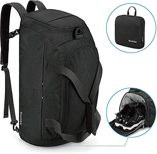 Gonex 40L opvouwbare reisrugzak converteerbare duffeltas grote weekender tas met schoen vak afneembare schouderriem voor reizen Gym wandelen camping outdoor grijs